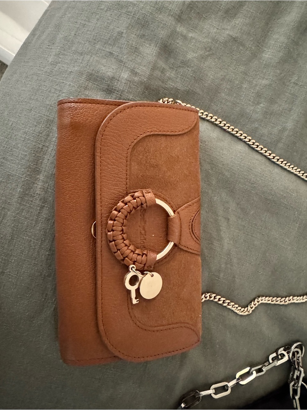 See By Chloe Tan Suede & Leather Crossbody with Braided Ring